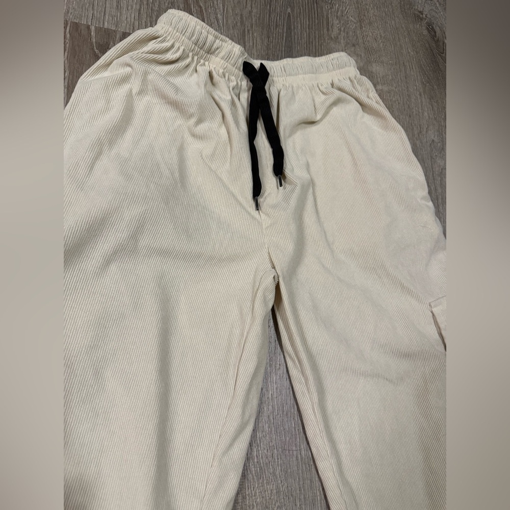 Huck Beige Corduroy Cargo Lounge Pants | Drawstring | Casual Utility Style - Picture 5 of 10